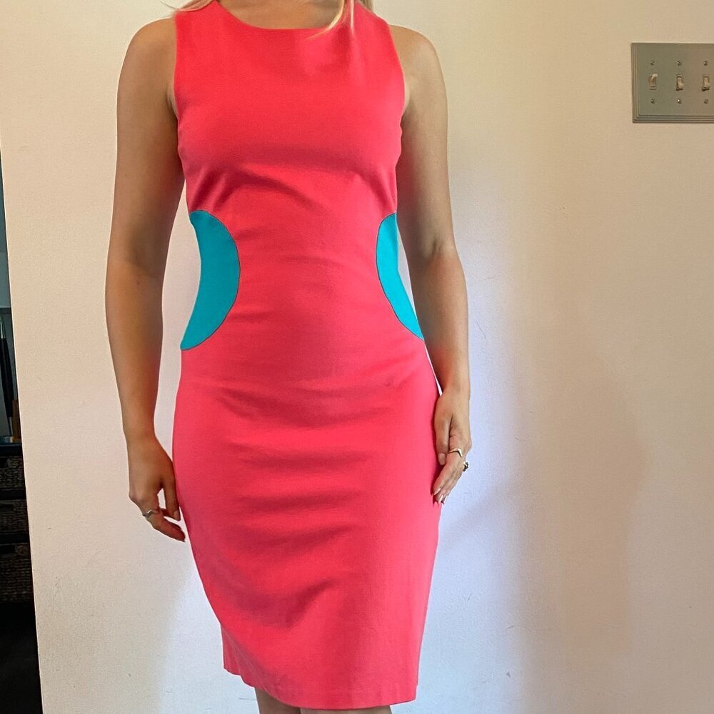 Lisa Perry sheath dress Womens 6 pink aqua bodycon sleeveless colorblock stretch